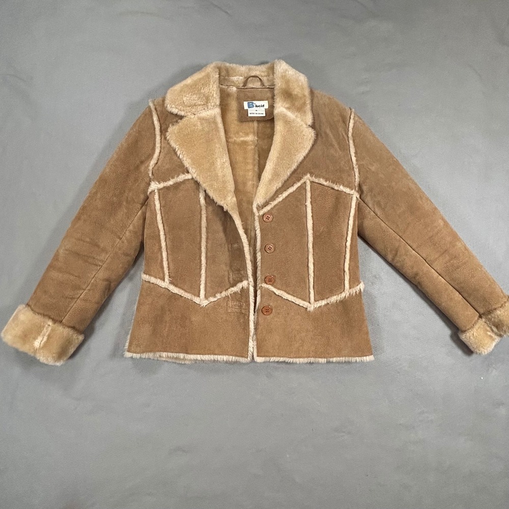 VTG B Lucid Suede Penny Lane Jacket Fau Fur Trim Y2K Boho Afghan Coat Size M